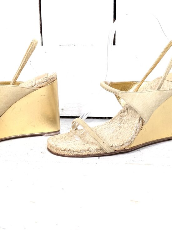 Gold suede leather open toe wedge espadrille sandal main image 1